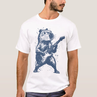 Camiseta Design de Capivara Engraçada Tocando Violão para A