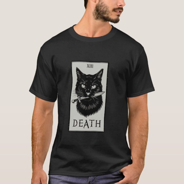 Camiseta Design de Cartas de Tarot de Gato Gótico (Frente)