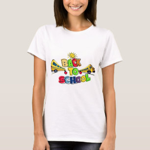 Camiseta Design de Cartoon Colorido de Volta às Aulas com E