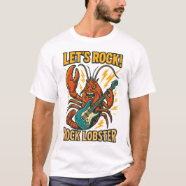 Camiseta Design de Cartoon de Guitarra de Lagosta de Rocha