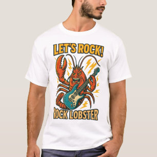 Camiseta Design de Cartoon de Guitarra de Lagosta de Rocha