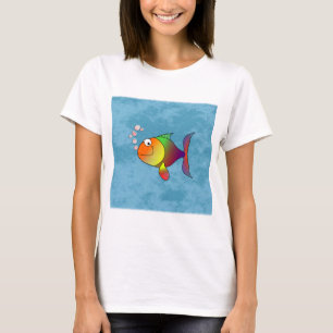 Camiseta Design de Cartoon de Peixe Arco-Íris Colorido