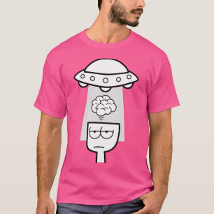 Camiseta Design De Cartoon Ufo E Cérebro.