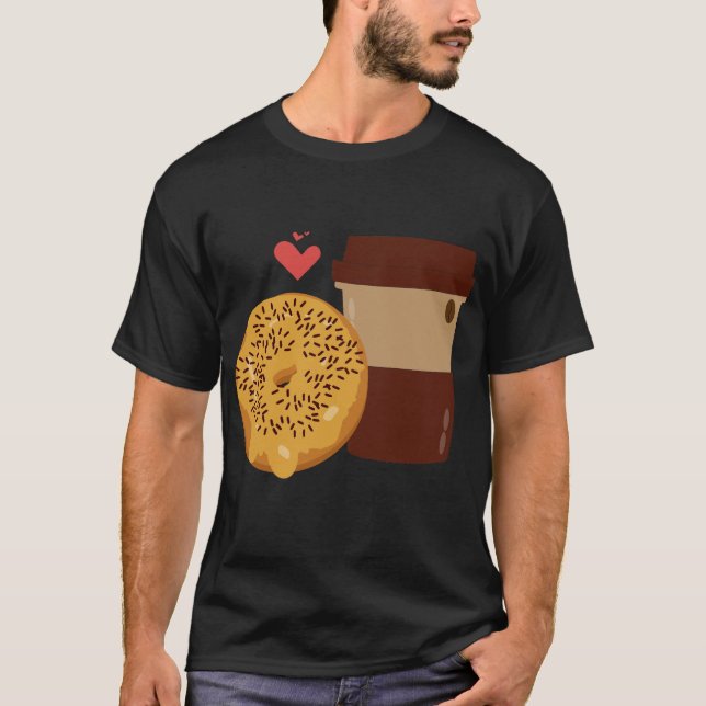 Camiseta Design de casal de donut e café fofo para o Dia do (Frente)