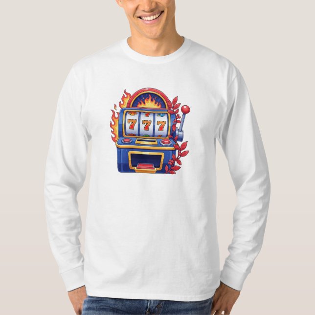 Camiseta Design de Cassino Retro Flaming 777 Jackpot (Frente)