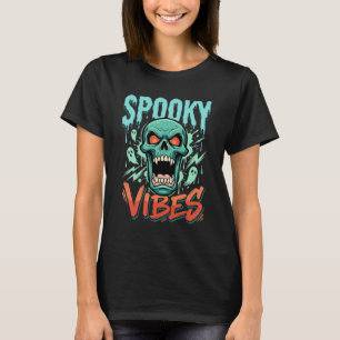 Camiseta Design de Caveira de Fantasma de Halloween Vibes A