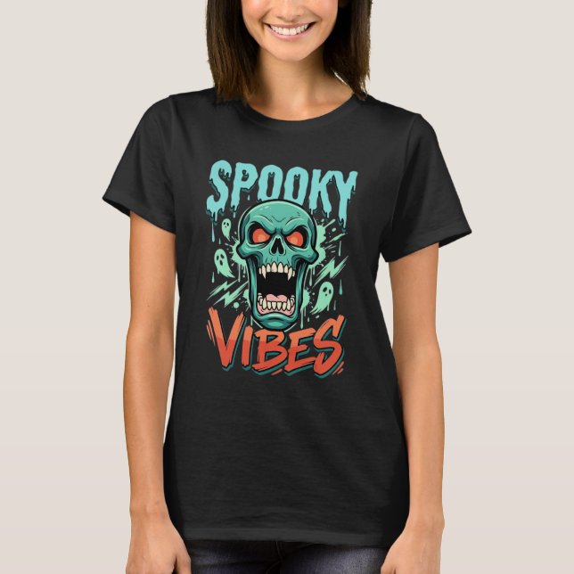 Camiseta Design de Caveira de Fantasma de Halloween Vibes A (Frente)