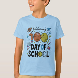 Camiseta design de celebração de 100 dias de esportes escol