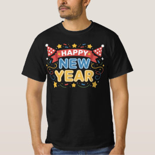 Camiseta Design de Celebração de Ano Novo Feliz