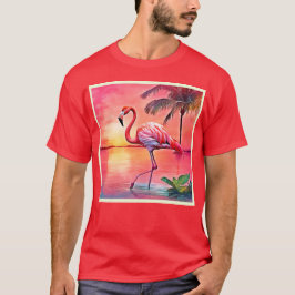 Camiseta Design de cena de Flamingo rosa