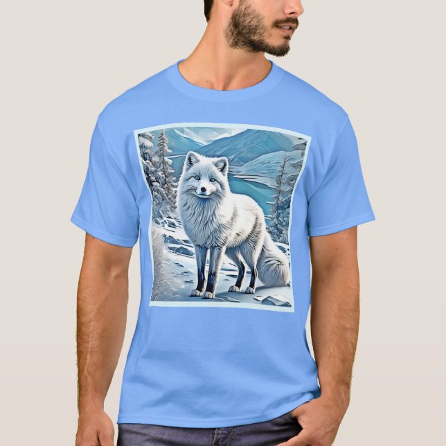 Camiseta Design de Cena de Raposa Azul (Frente)