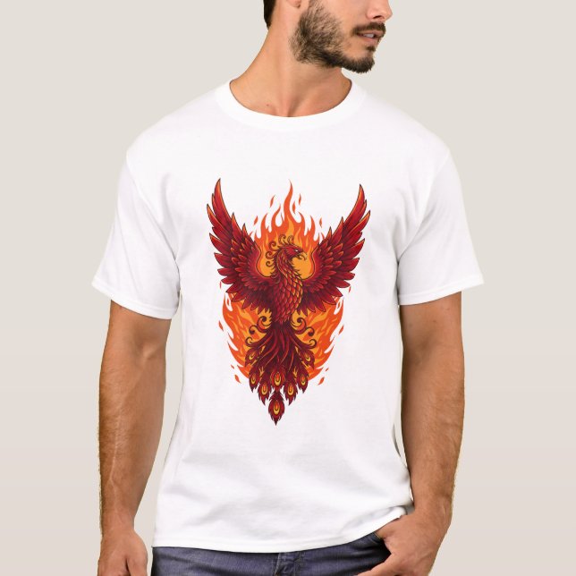 Camiseta Design de chamas de Phoenix majestoso | Bold Vetor (Frente)