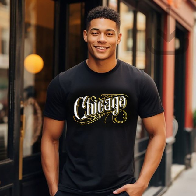 Camiseta Design de Chicago em Dourado e Branco (Criador carregado)