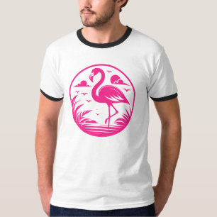 Camiseta Design de Círculo de Verão Flamingo Rosa-68730