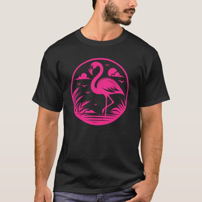 Camiseta Design de Círculo de Verão Flamingo Rosa-68730 (Frente)