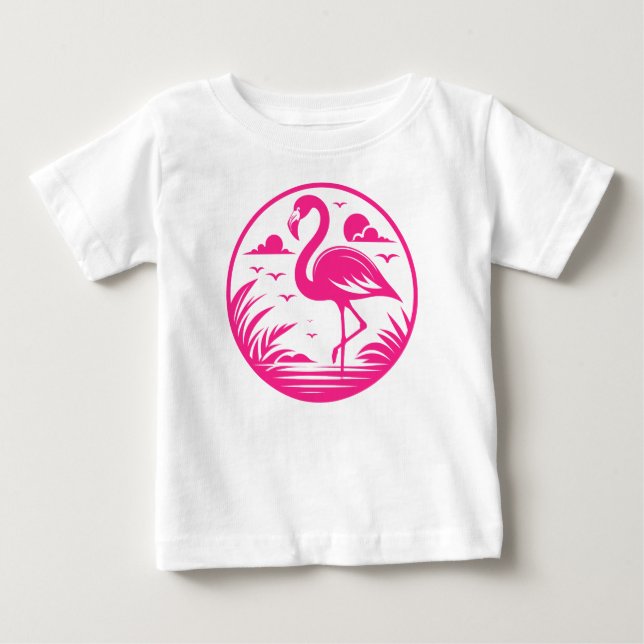 Camiseta Design de Círculo de Verão Flamingo Rosa-68730 (Frente)