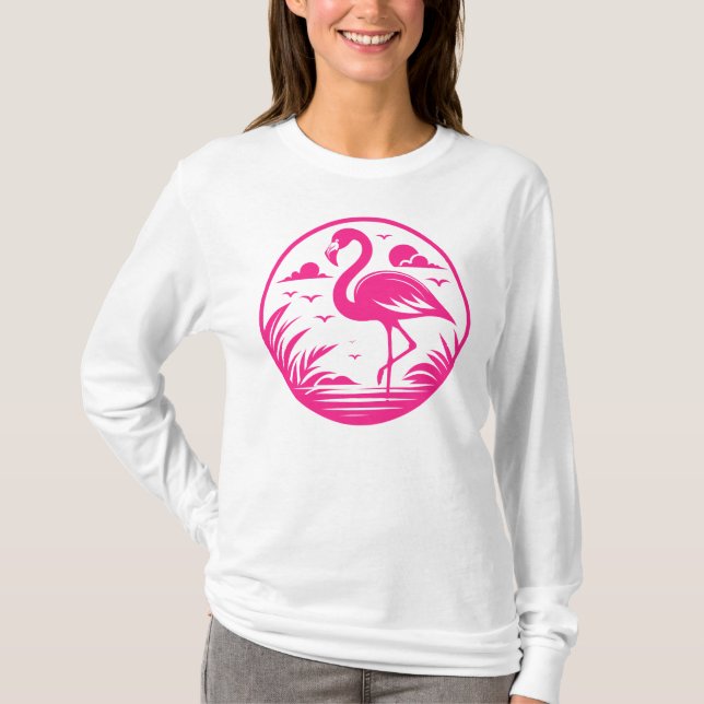 Camiseta Design de Círculo de Verão Flamingo Rosa-68730 (Frente)