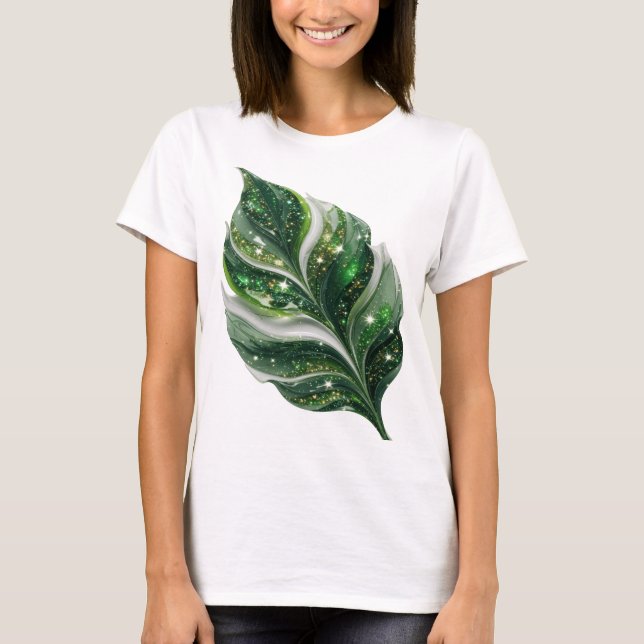 Camiseta Design de Citação Atraente Folha Verde com Estrela (Frente)