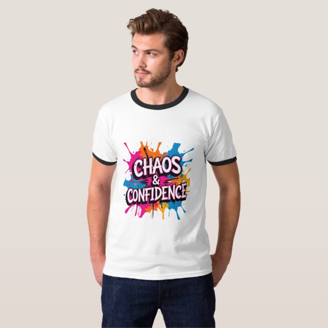 Camiseta Design de Citação "Caos & Confiança" com Explosão  (Frente Completa)