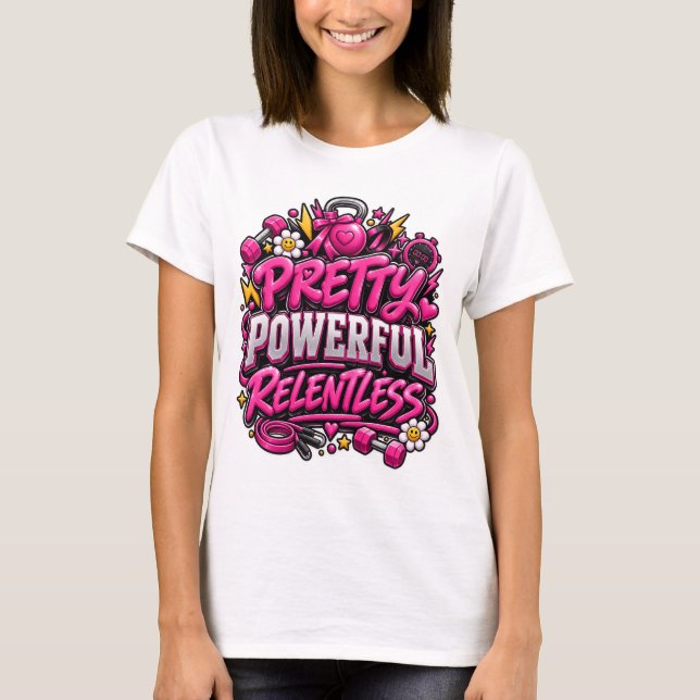 Camiseta Design de Citação de Academia Rosa Implacável Pode (Frente)