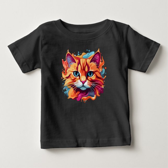 Camiseta Design de cor múltipla na face de gato cômodo (Frente)