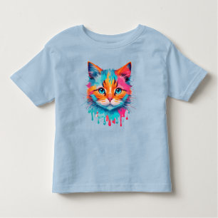 Camiseta Design de cor múltipla na face de gato cômodo