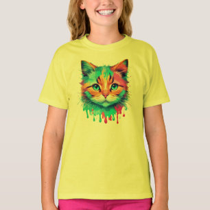 Camiseta Design de cor múltipla na face de gato cômodo