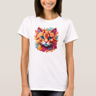 Camiseta Design de cor múltipla na face de gato cômodo