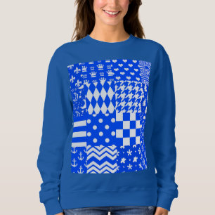 Camiseta Design de Correção de Padrões Mistos Branco Azul
