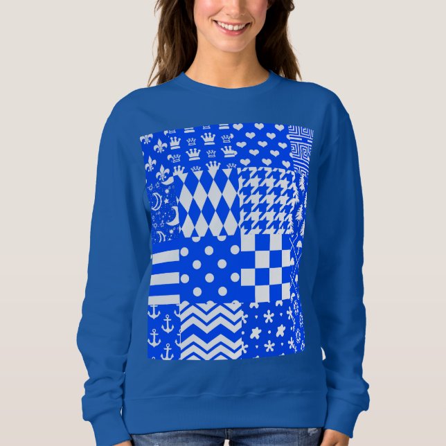 Camiseta Design de Correção de Padrões Mistos Branco Azul (Frente)