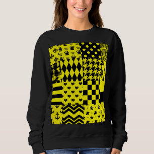 Camiseta Design de Correção de Padrões Mistos Pretos Amarel