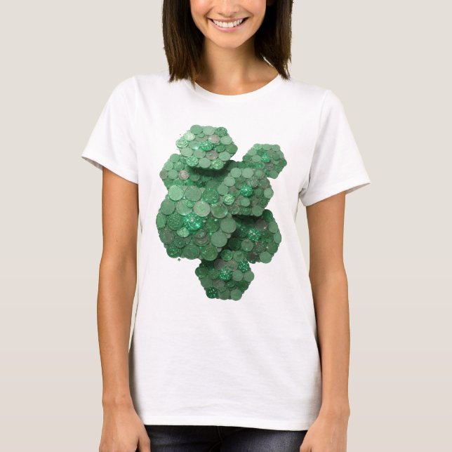 Camiseta Design de Cotações de Moedas da Sorte Edgy Verde (Frente)