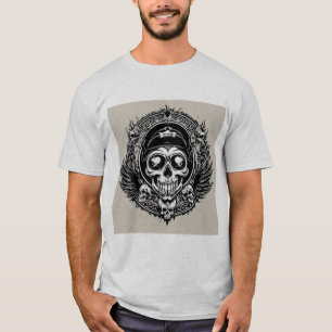 Camiseta Design de crânio com Asas e Símbolos