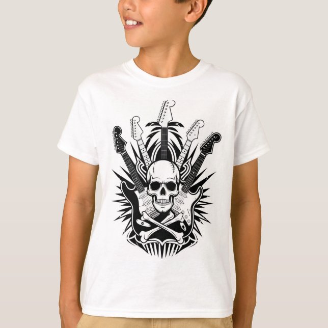 Camiseta Design de crânios e guitarras (Frente)