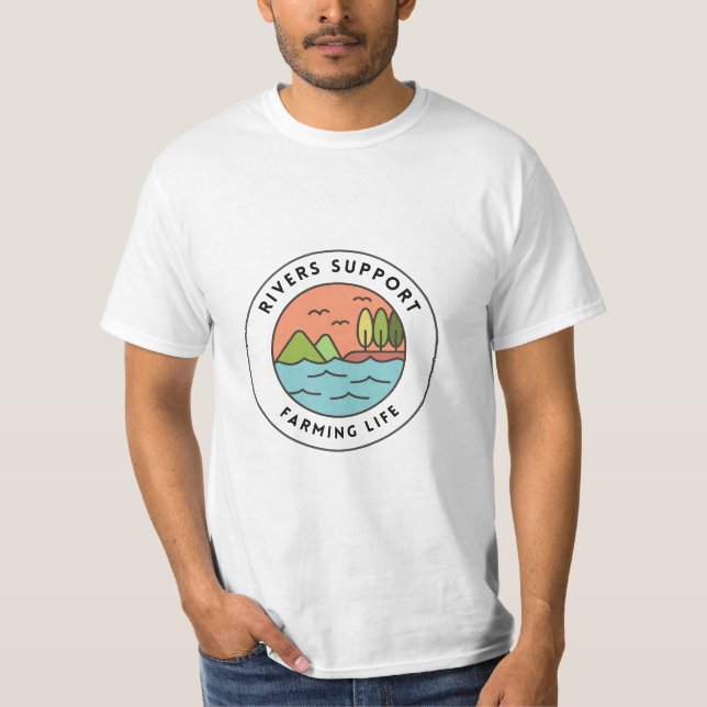 Camiseta Design de Criação do Rio Azul-Laranja Pacífico (Frente)