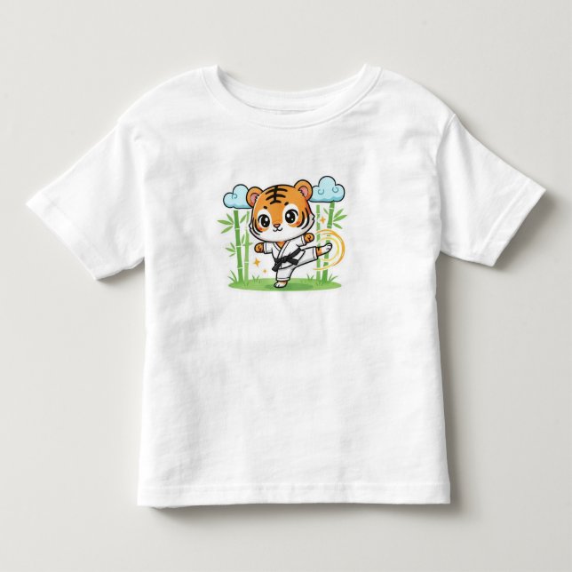 Camiseta Design de Crianças de Tigre de Karatê Fofo (Frente)