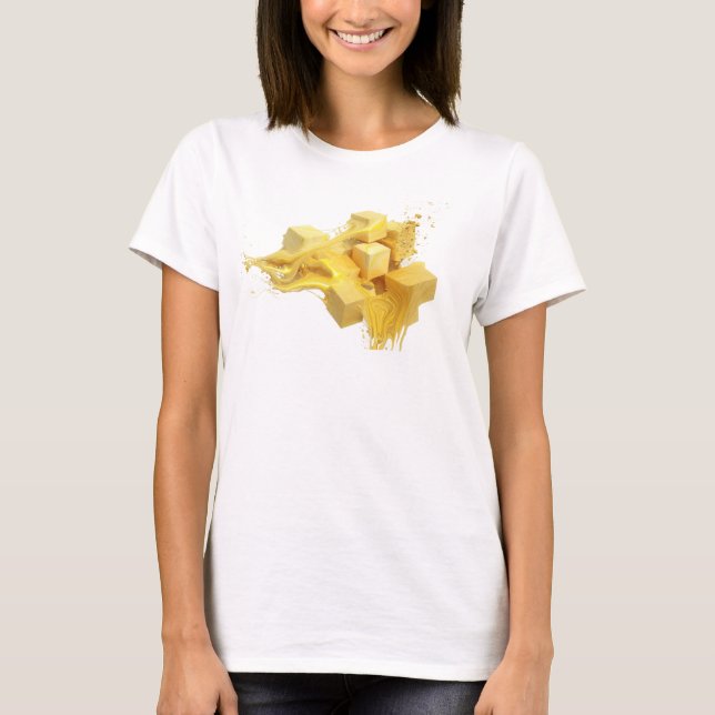 Camiseta Design de Cubos Abstratos de Ouro Único (Frente)
