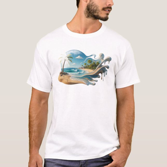 Camiseta Design de declaração abstrata de praia elegante e  (Frente)