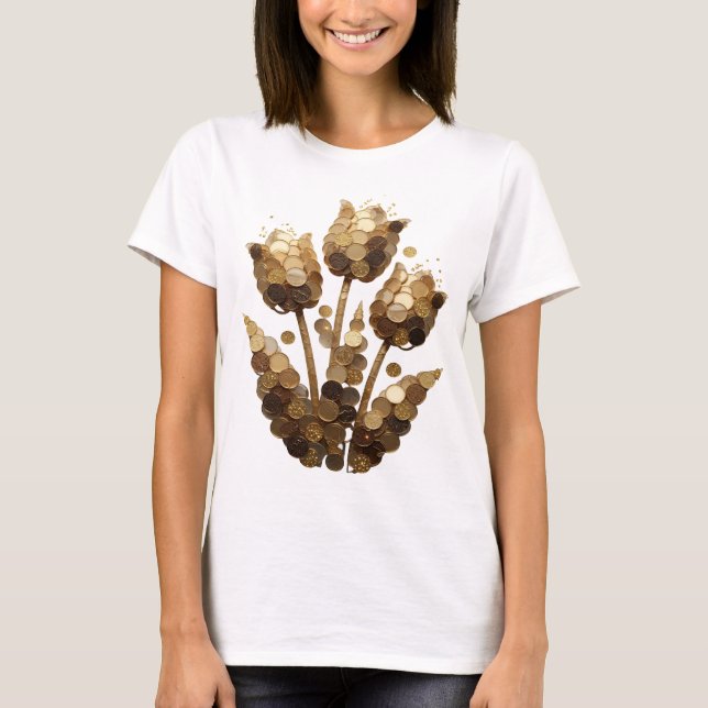 Camiseta Design de declaração de flores de moeda dourada pr (Frente)