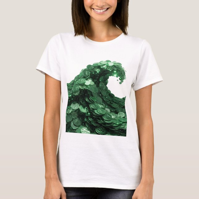 Camiseta Design de declaração ONDA DE MOEDAS VERDES Sharp G (Frente)