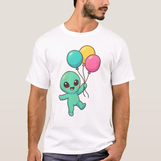 Camiseta Design de desenho animado de alienígena Kawaii com (Frente)