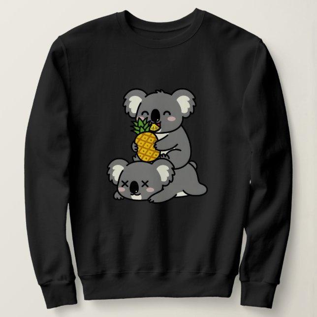 Camiseta Design de desenho animado de coalas fofos comendo  (Frente do Design)