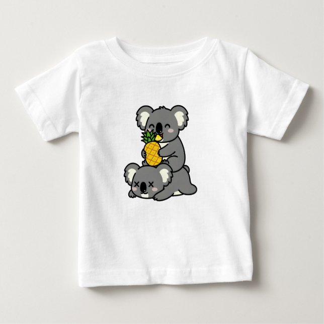 Camiseta Design de desenho animado de coalas fofos comendo  (Frente)