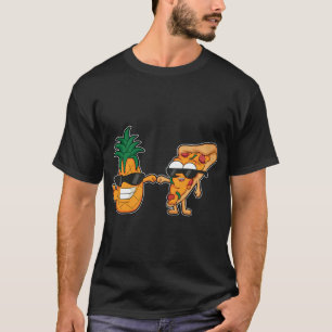 Camiseta design de desenho animado de pizza e abacaxi