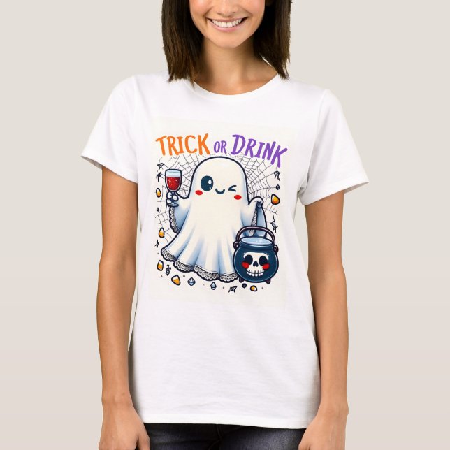 Camiseta Design de Dia das Bruxas Cuecas com Truta ou Bebid (Frente)