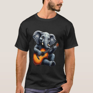 Camiseta Design de Elefante Engraçado Tocando Guitarra para