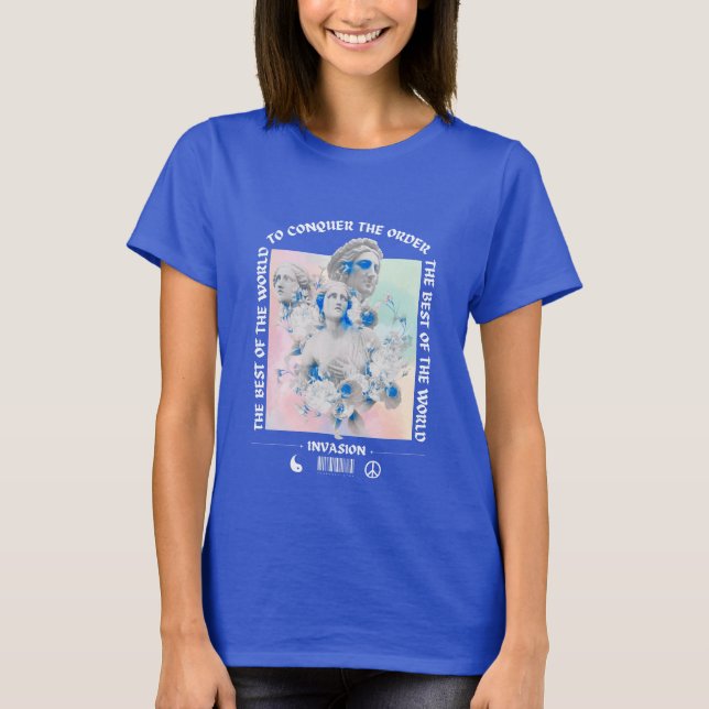 CAMISETA DESIGN DE ESTATUTO DE MULHERES DE PINCO AZUL POTRA (Frente)