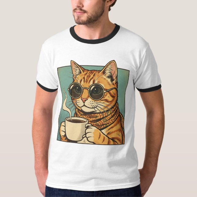 Camiseta Design de estilo retrô de café para amantes de gat (Frente)