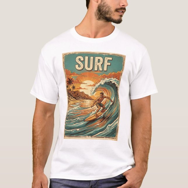 Camiseta design de estilo retrô de surfe (Frente)