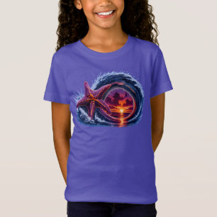 Camiseta Design de Estrela-do-Mar Onda do Oceano Pôr do Sol